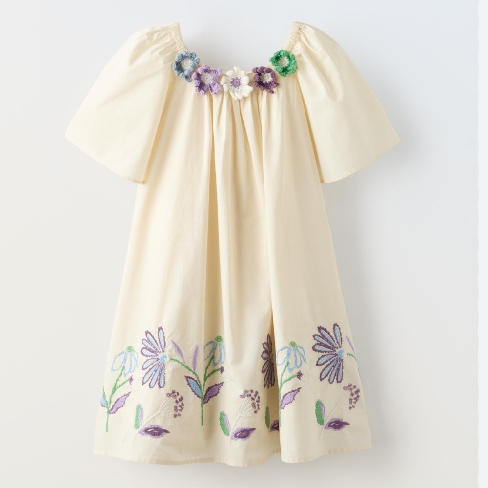 Zara Cream Dress with Floral Embroidery